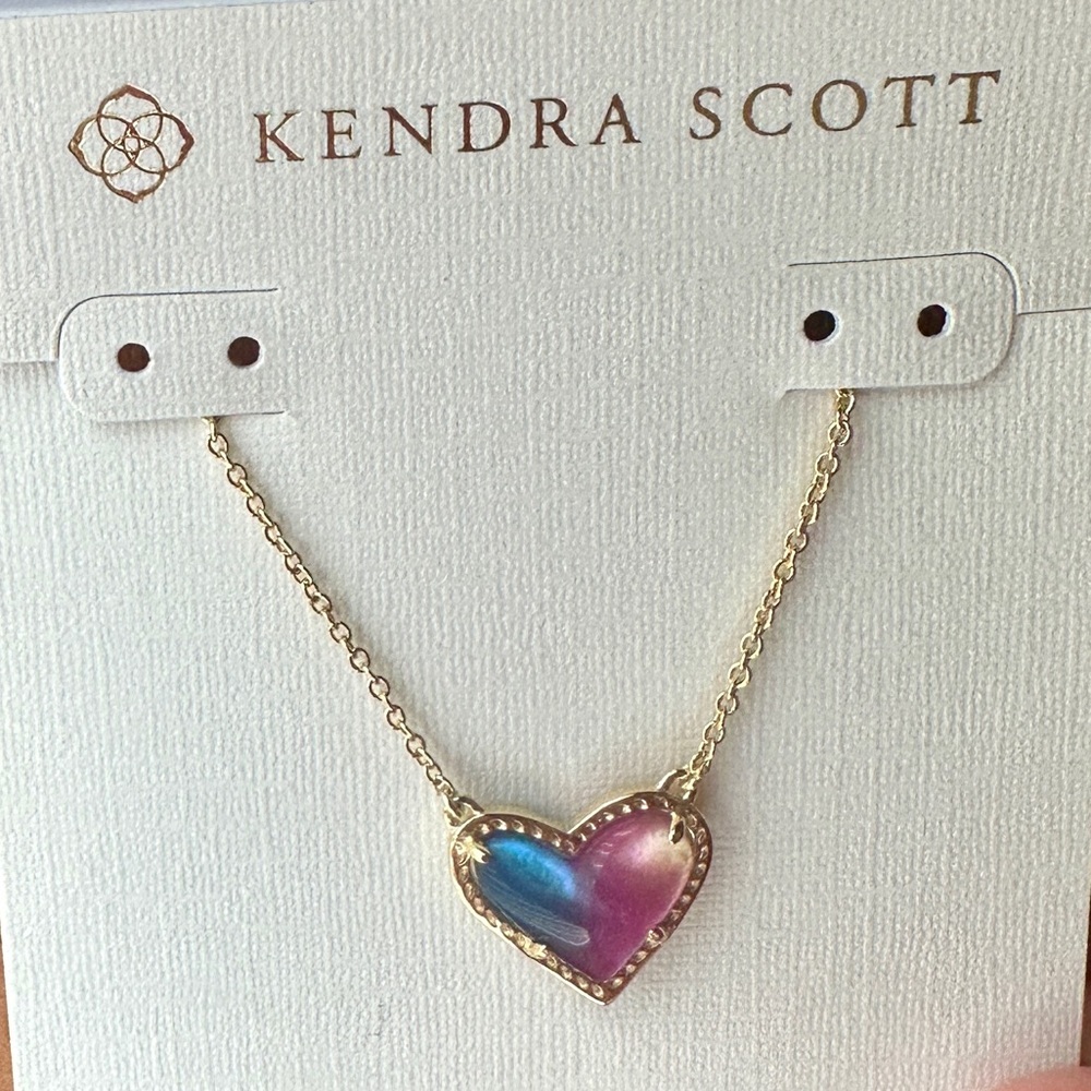 Kendra Scott Gold Heart Necklace - Pink and Blue